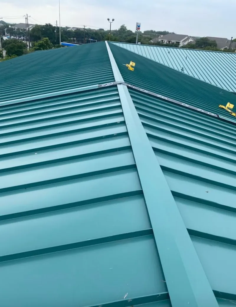 Green commercial metal roof ridge and valley for Metal Roof Repair in Lindon